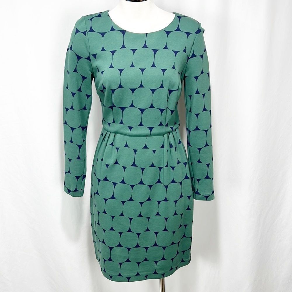 Boden Geometric Printed Blue and Green Ponte Dress Size 6P